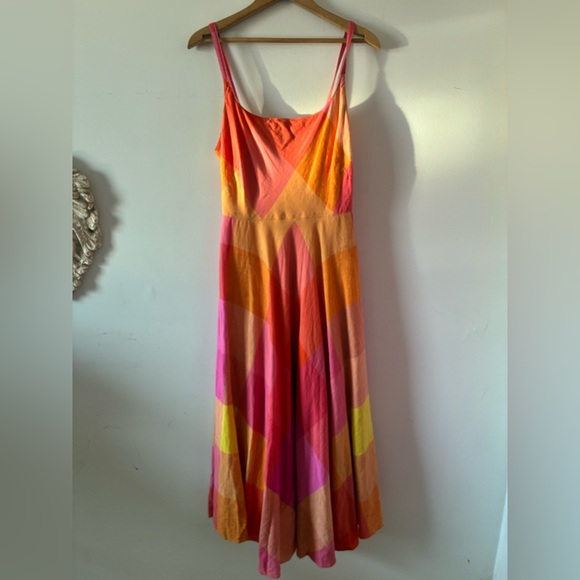 Liz Claiborne Vtg 90s Linen Cotton Blend Plaid Full Skirt Sunset Maxi Dress - 8 - Picture 13 of 13